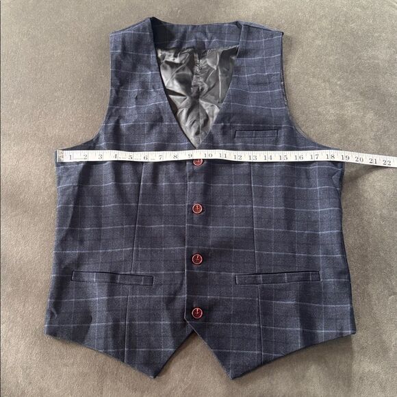 Men’s Dark Blue Plaid 3 Piece Formal Business Suit Jacket 34 Pants 32 NWT - Picture 9 of 16